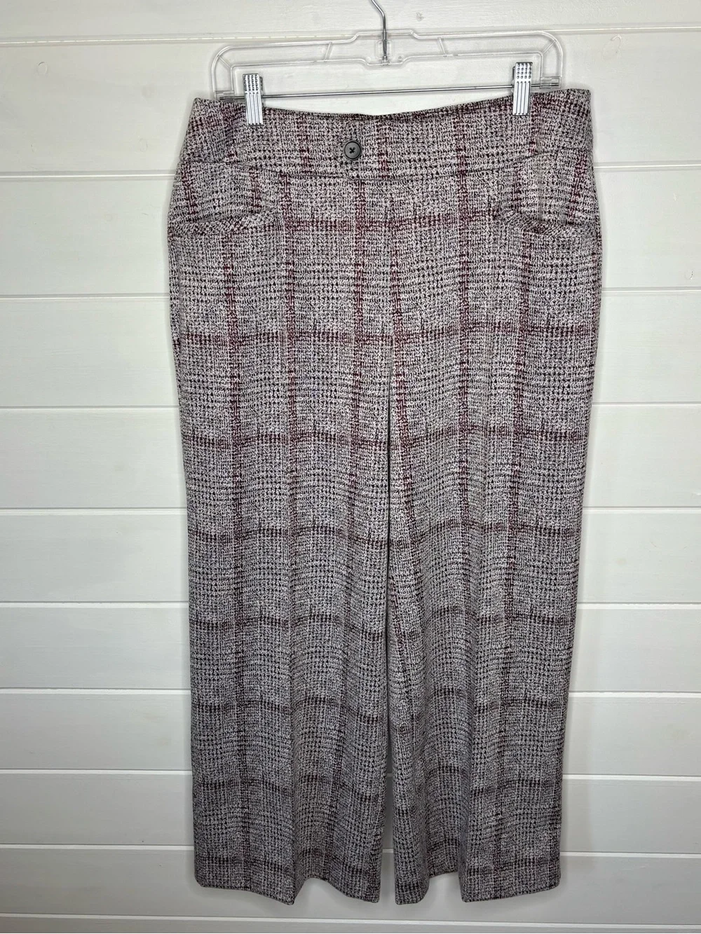 Cato Plaid Pull-On Wide Leg Pants Women’s 14/16WP Burgundy Gray Plaid Career